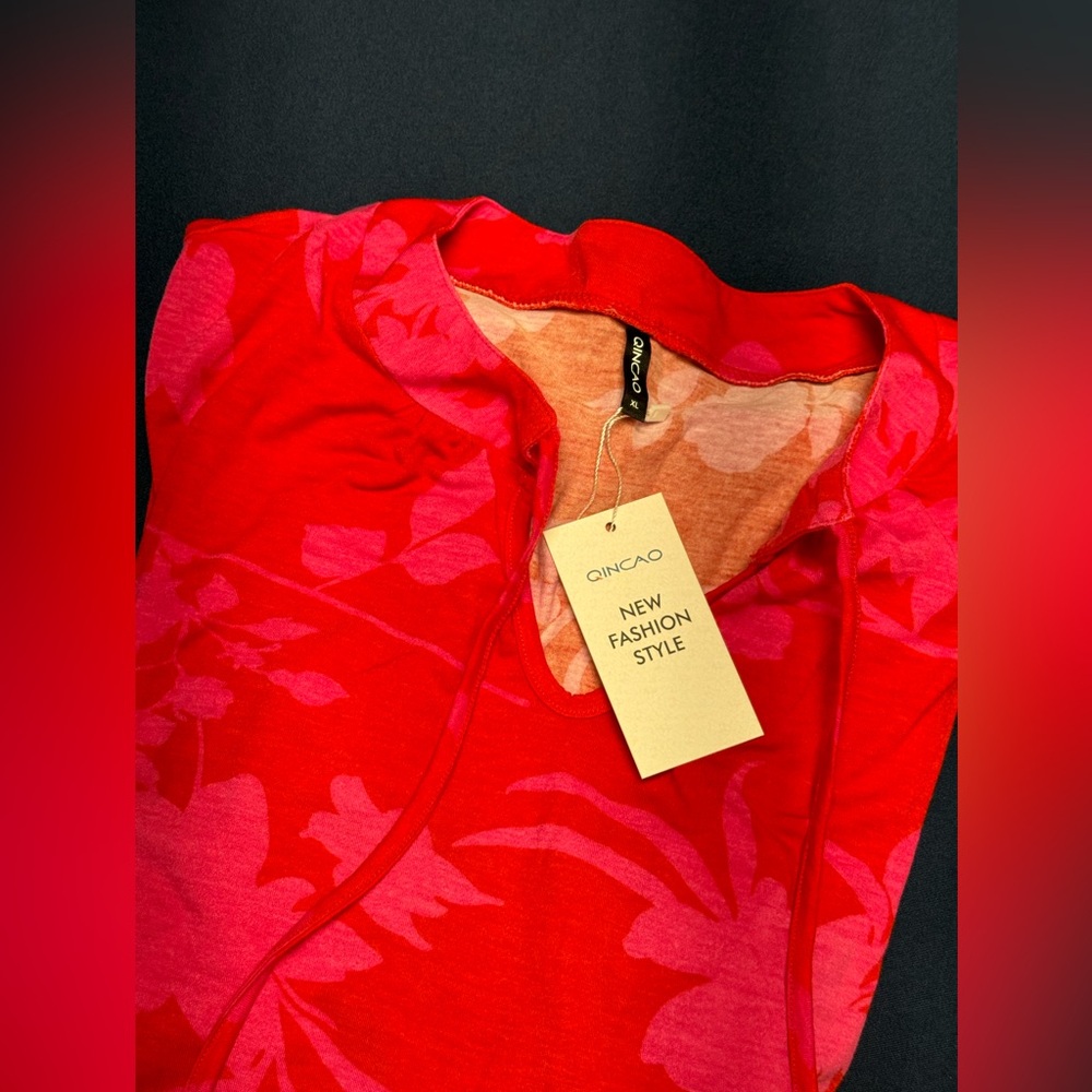 QINCAO V-Neck Short Sleeve Floral Babydoll Dress